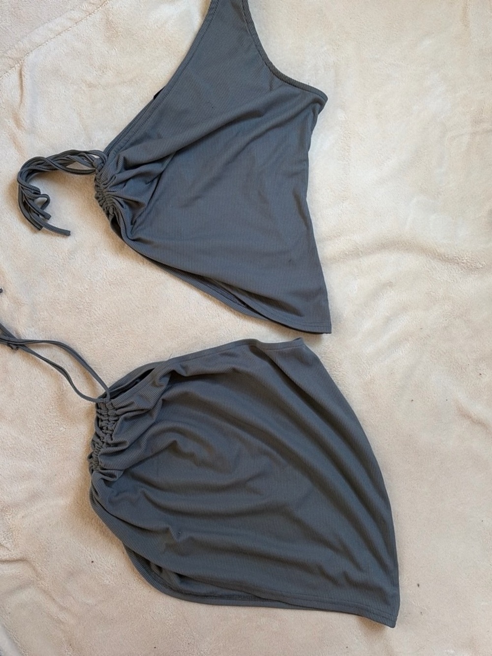 Cider Charcoal Gray Ribbed Two-Piece Dress Set